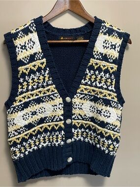Liz Sport Vintage 90s Cotton Knot Swearer Vest Navy Blue Yellow Women’s Medium